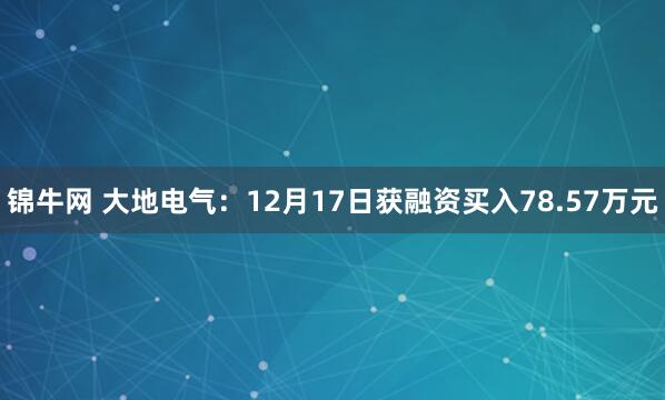 锦牛网 大地电气:12月17日获融资买入78.57万元